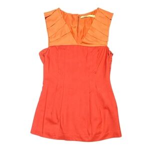 Mint Vneck Silk Orange/Pink Colorblock Sleeveless Pleated Silk Blouse Size 2/XS